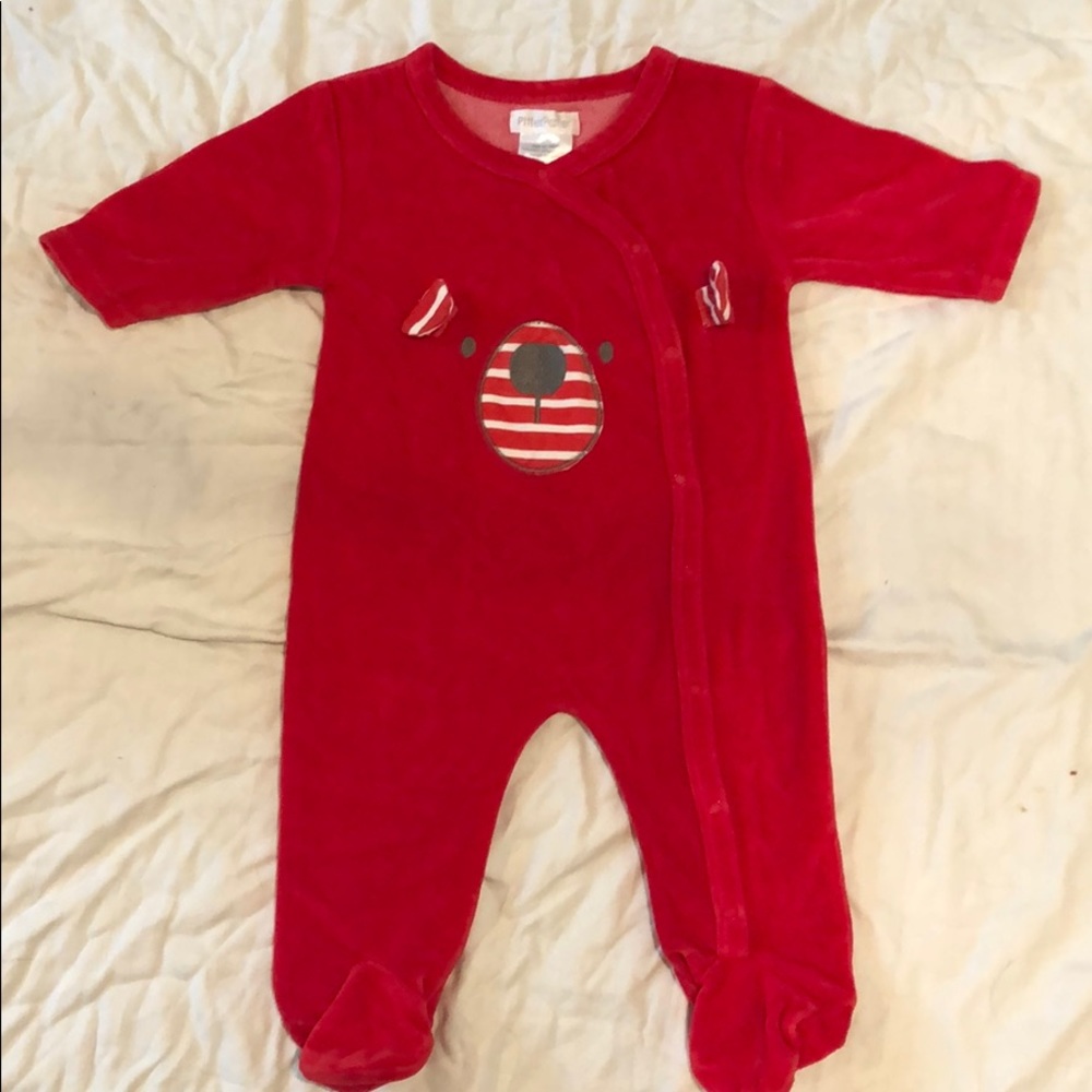 PitterPatter red bear footed bodysuit